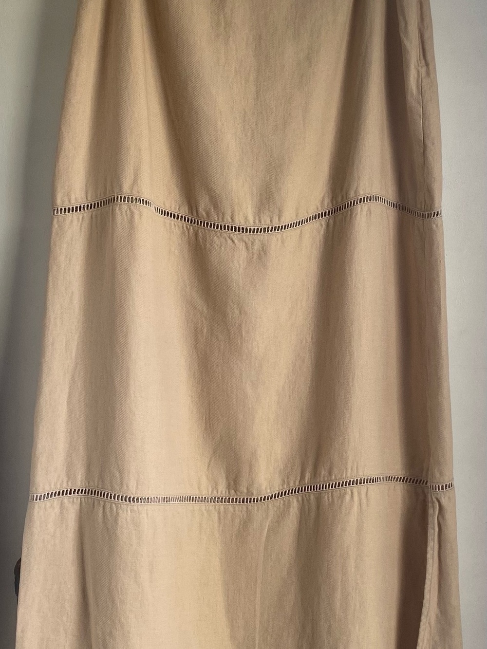 Neutral Linen Tiered Maxi Skirt in Beige Made in USA